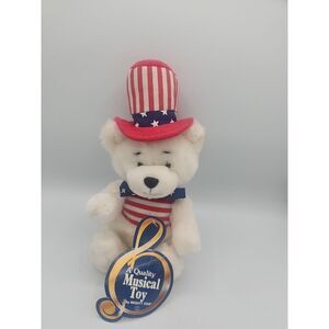 Vintage 1985 Mighty Star Patriotic Musical Bear  Play AMERICA THE BEAUTIFUL 10"